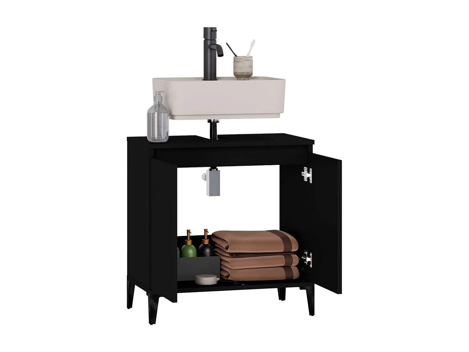 Mobile Lavabo Nero 58x33x60 cm in Legno Multistrato