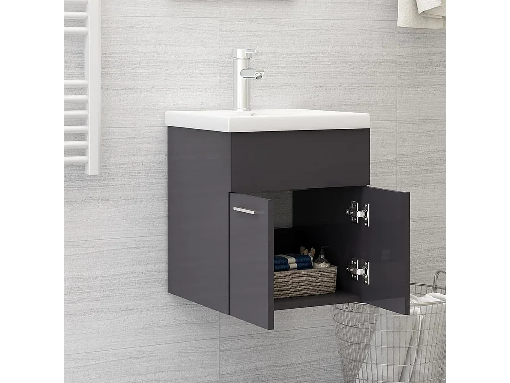 Armoire d'évier avec lavabo intégré Gris brillant Aggloméré