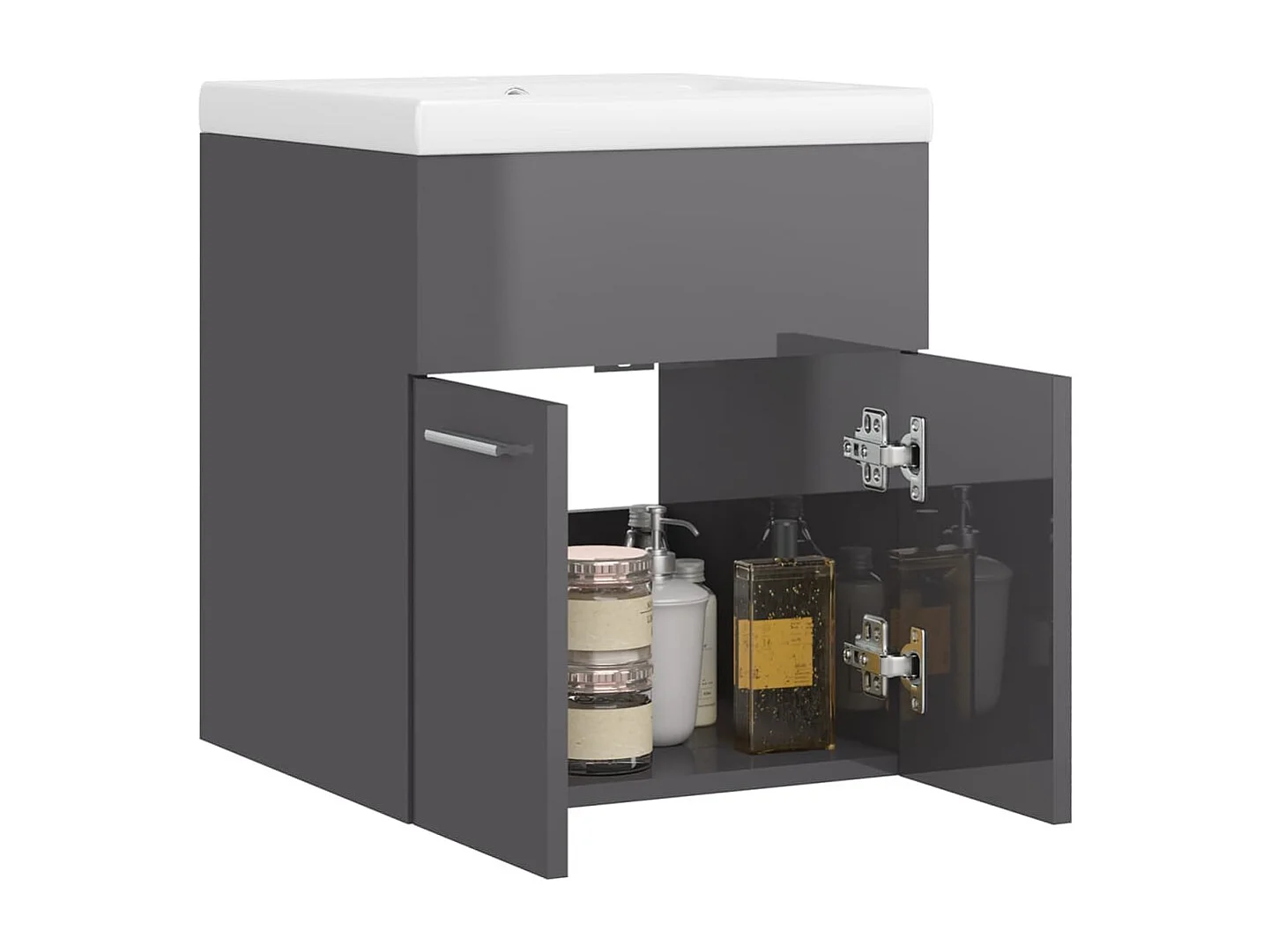Armoire d'évier avec lavabo intégré Gris brillant Aggloméré