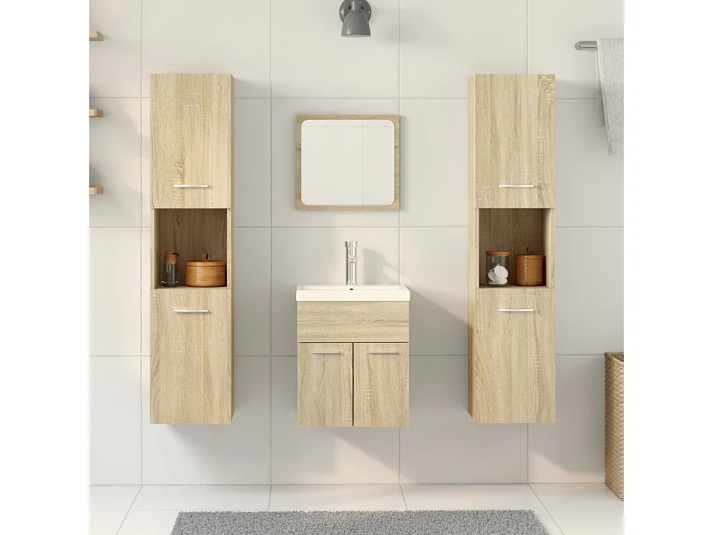 Set da bagno in rovere Sonoma da 4 pezzi