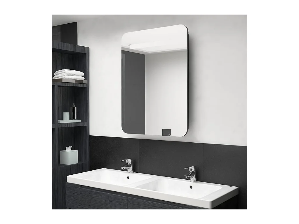 Armoire de salle de bain à miroir LED gris brillant 60x11x80 cm