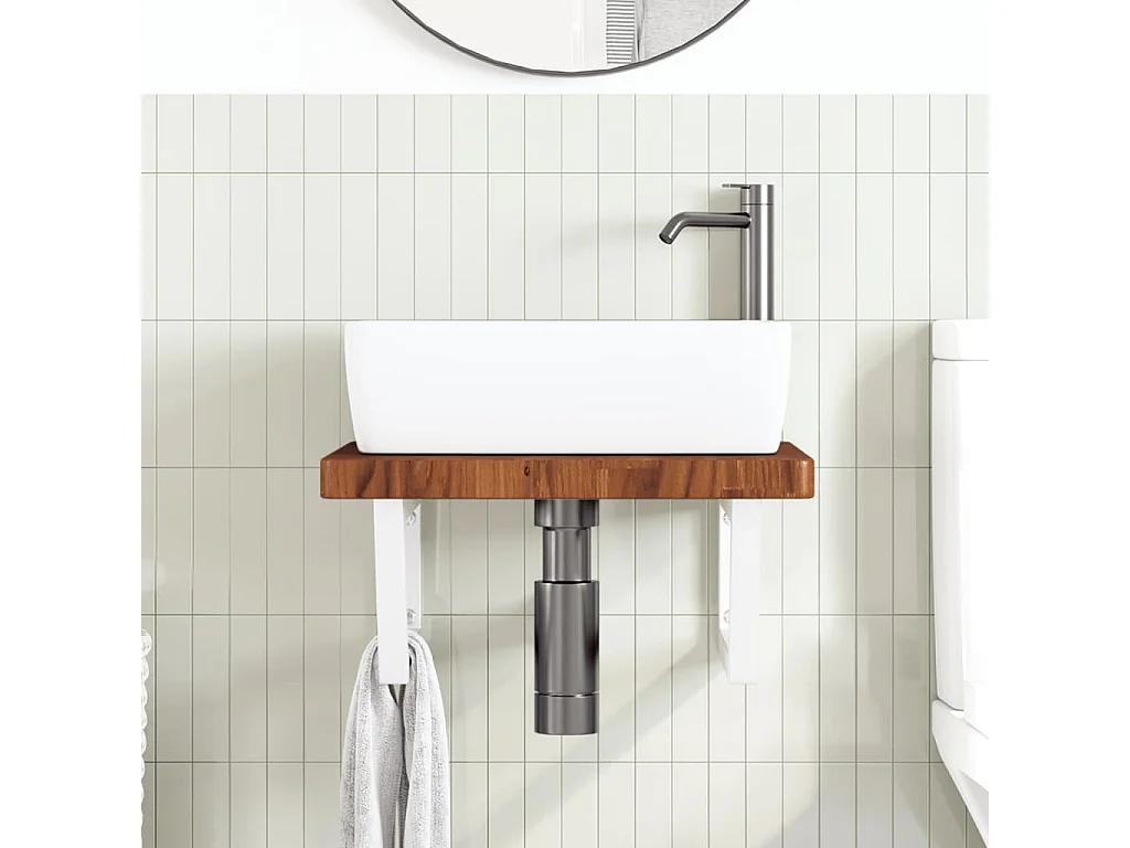 Ripiano a Parete per Lavabo in Acciaio e Massello di Rovere