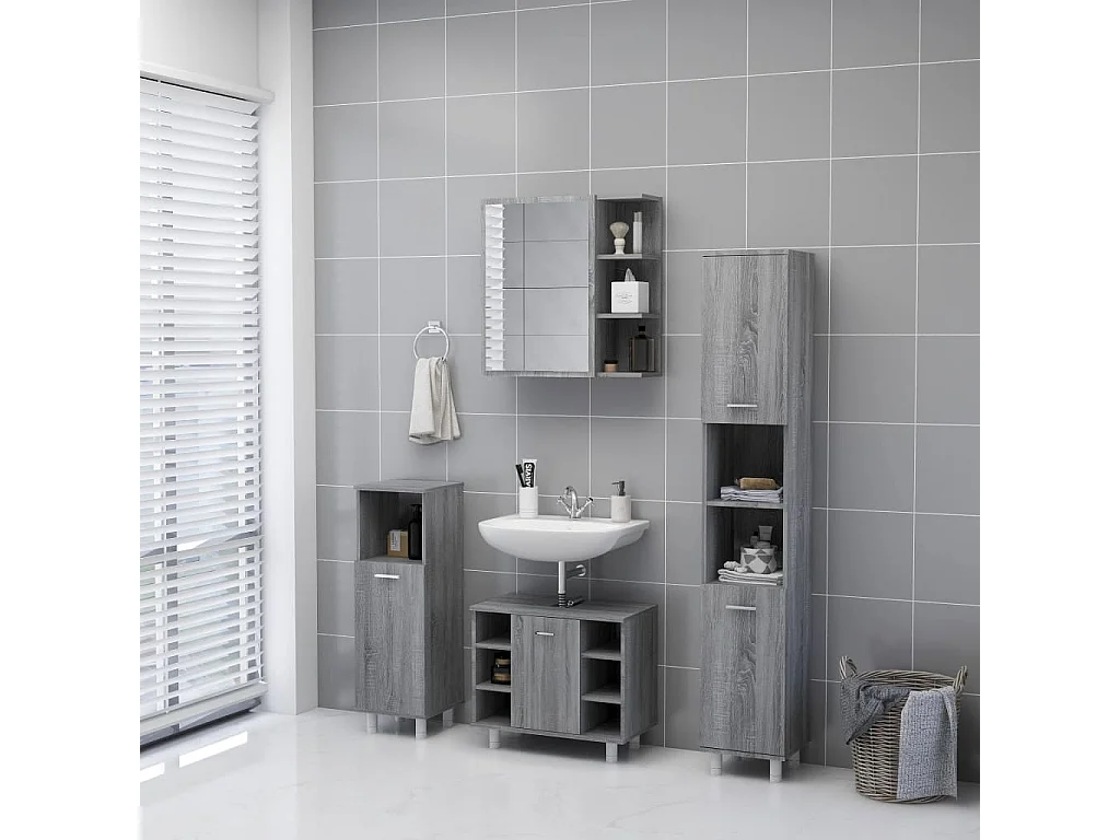 Mobile da Bagno a Specchio Grigio Sonoma 62,5x20,5x64 cm Legno