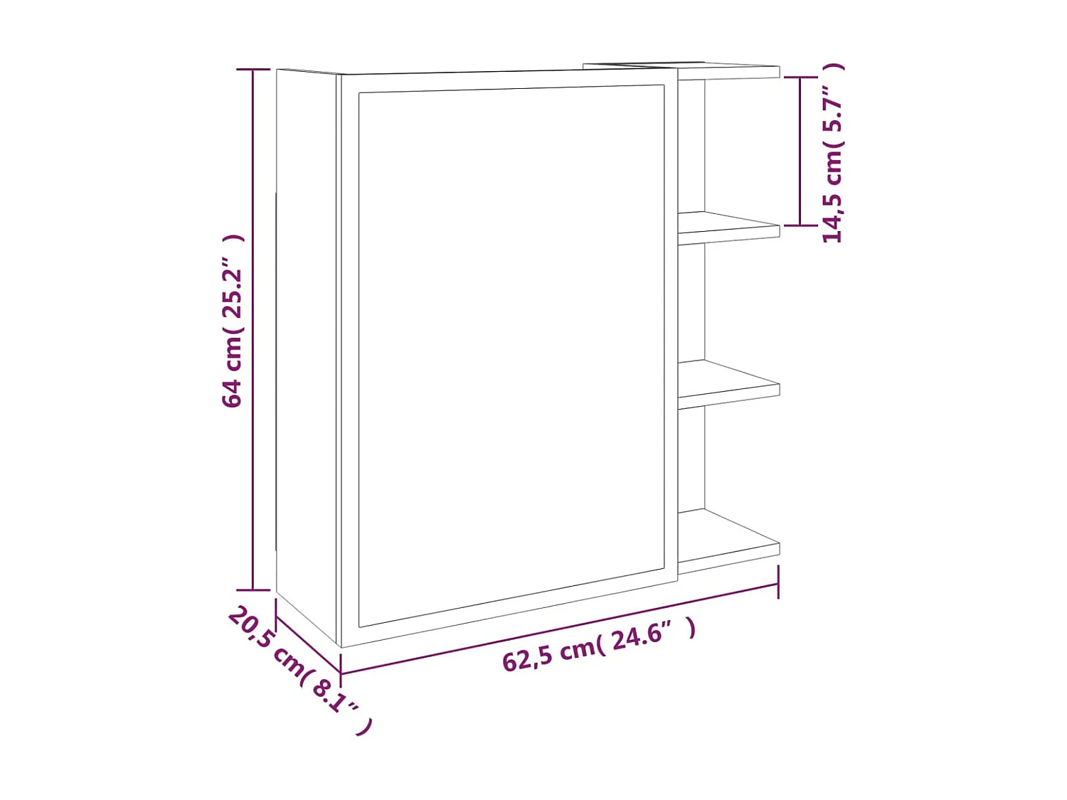 Mobile da Bagno a Specchio Grigio Sonoma 62,5x20,5x64 cm Legno