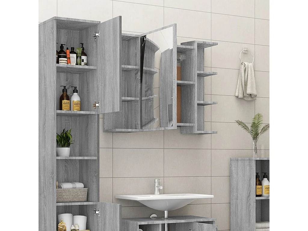 Armoire à miroir de salle de bain Sonoma gris 80x20,5x64cm Bois