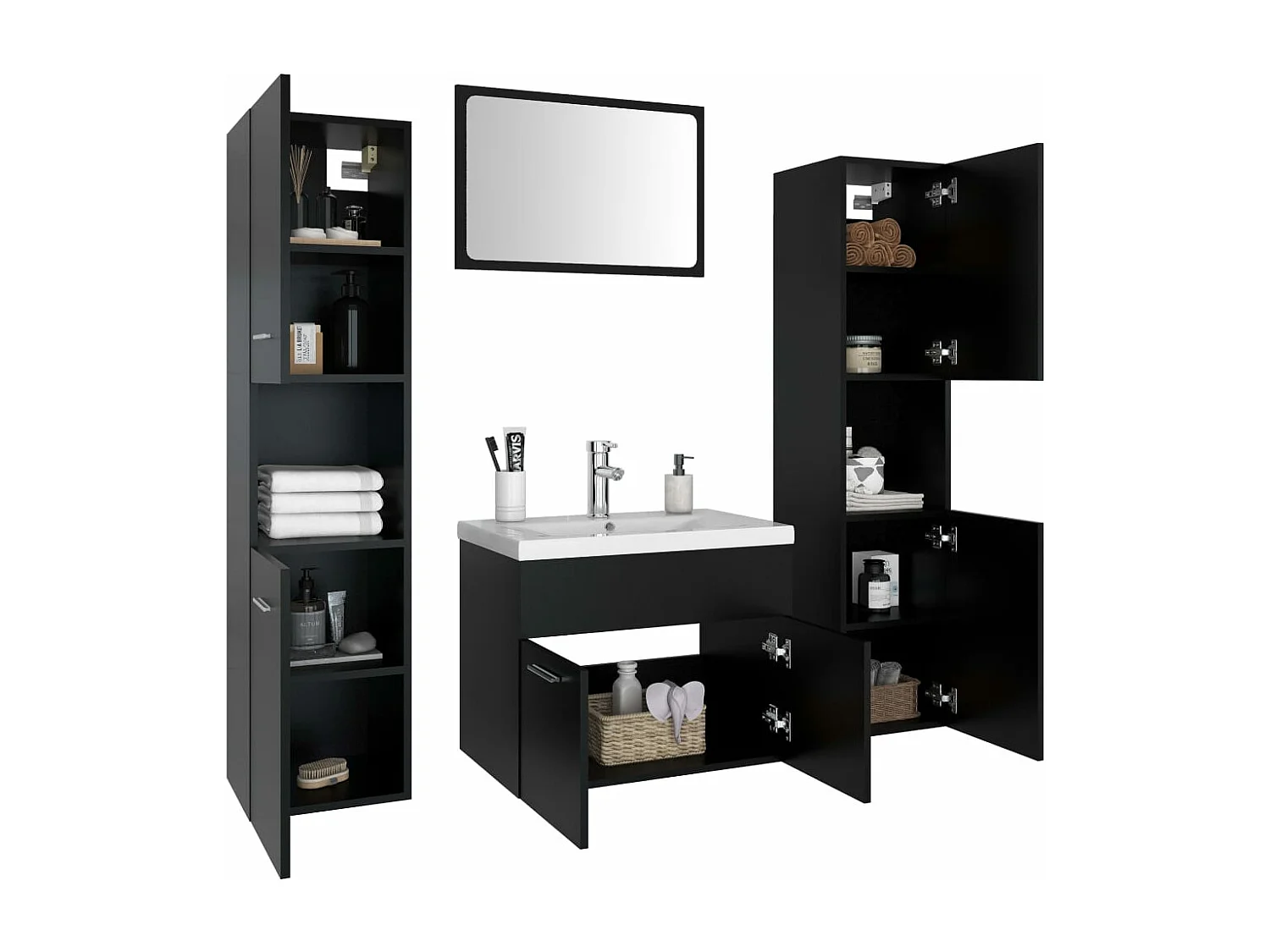 Ensemble de meubles de salle de bain Noir Aggloméré