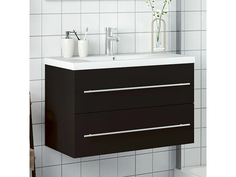 Armoire lavabo de salle de bain avec bassin intégré noir