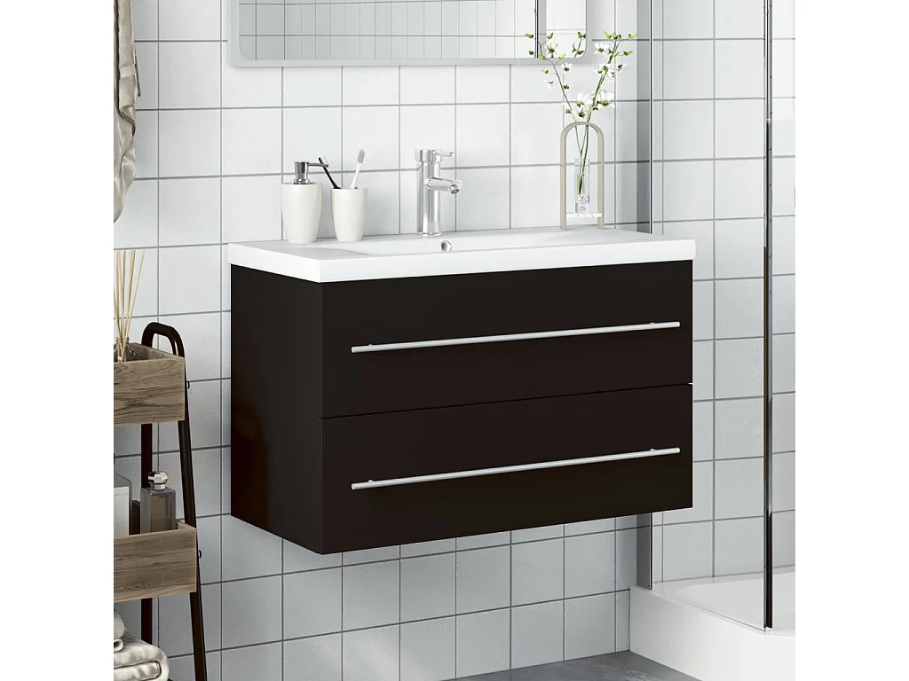 Armoire lavabo de salle de bain avec bassin intégré noir