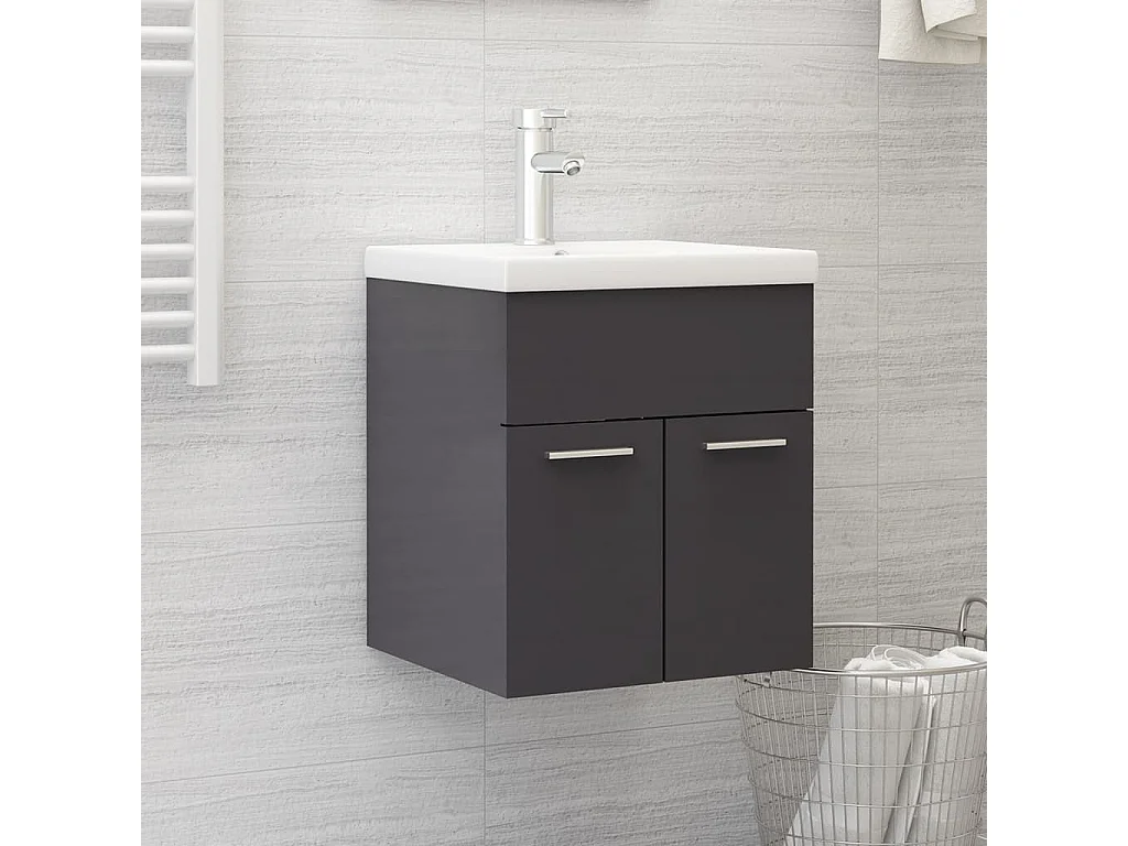 Armoire d'évier lavabo intégré gris brillant bois d'ingénierie