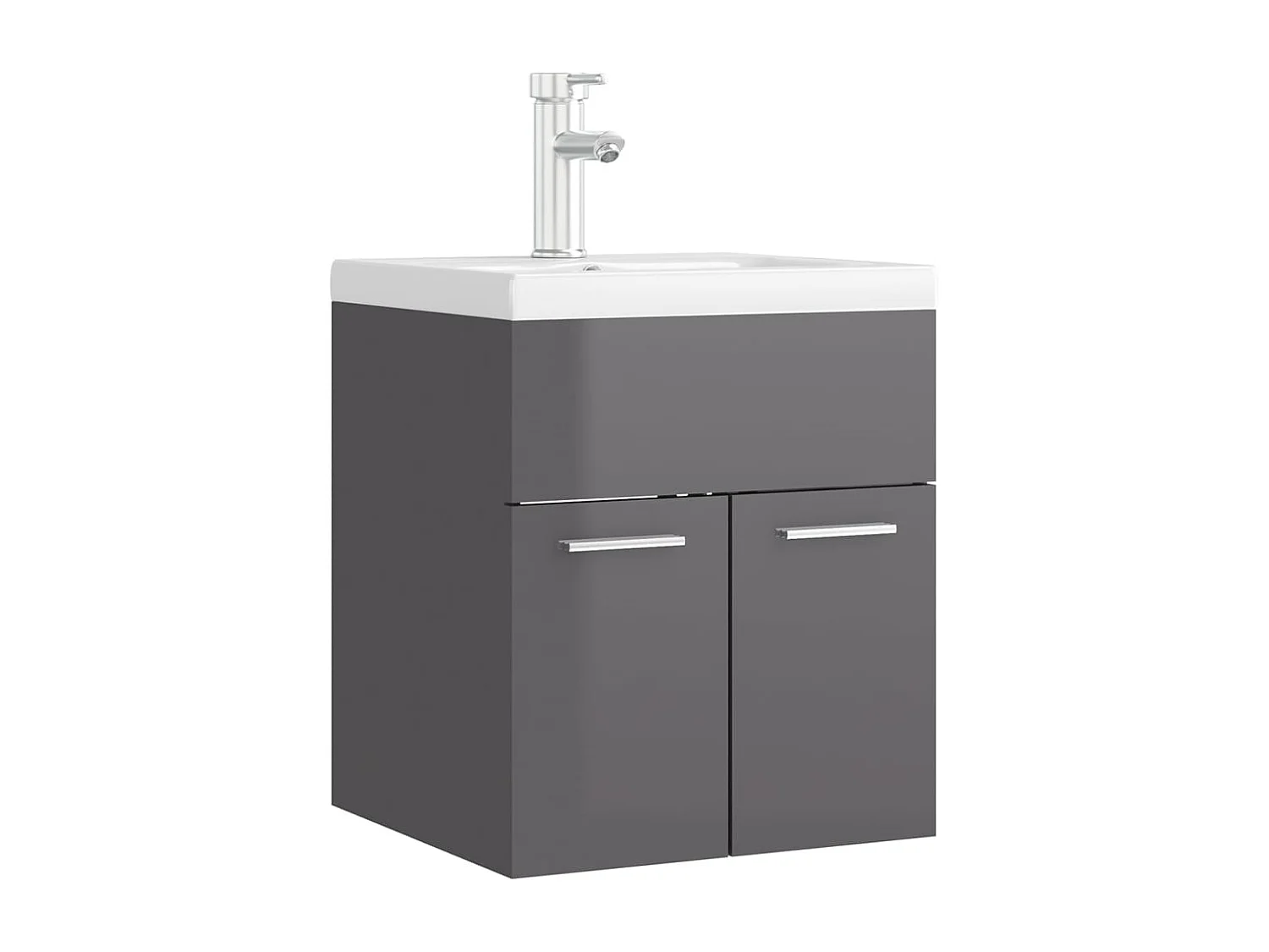 Armoire d'évier lavabo intégré gris brillant bois d'ingénierie