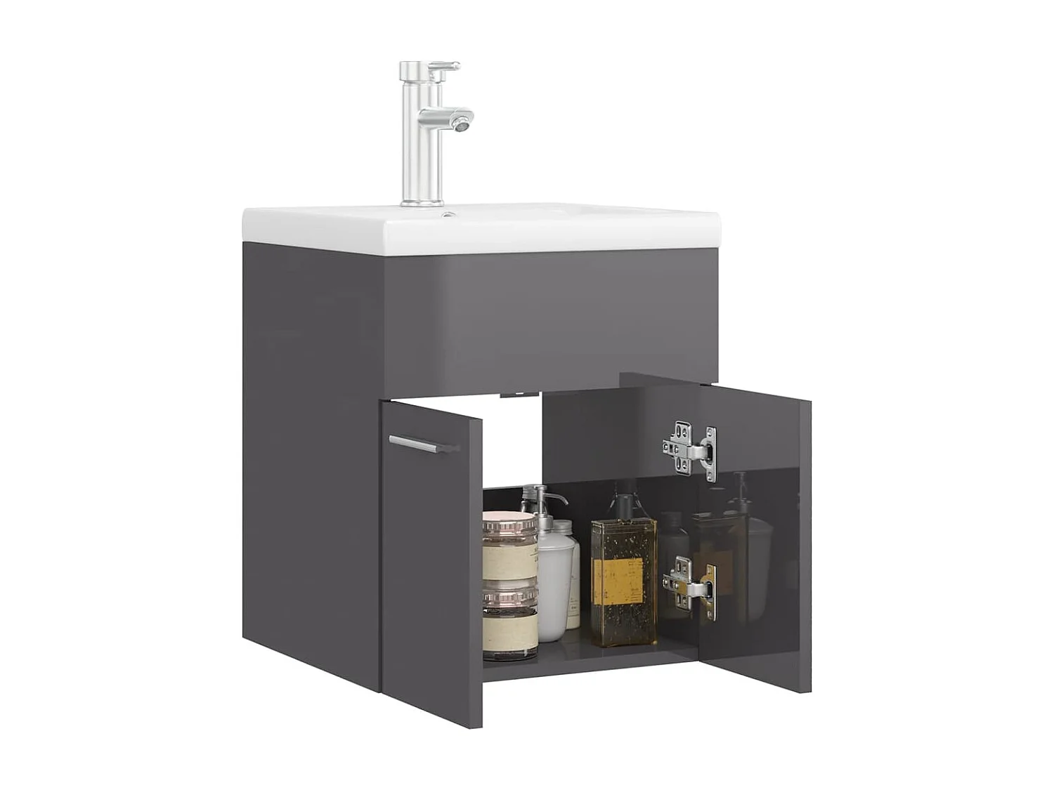 Armoire d'évier lavabo intégré gris brillant bois d'ingénierie