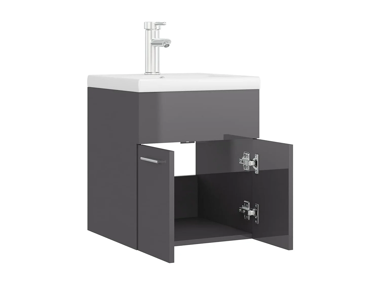 Armoire d'évier lavabo intégré gris brillant bois d'ingénierie