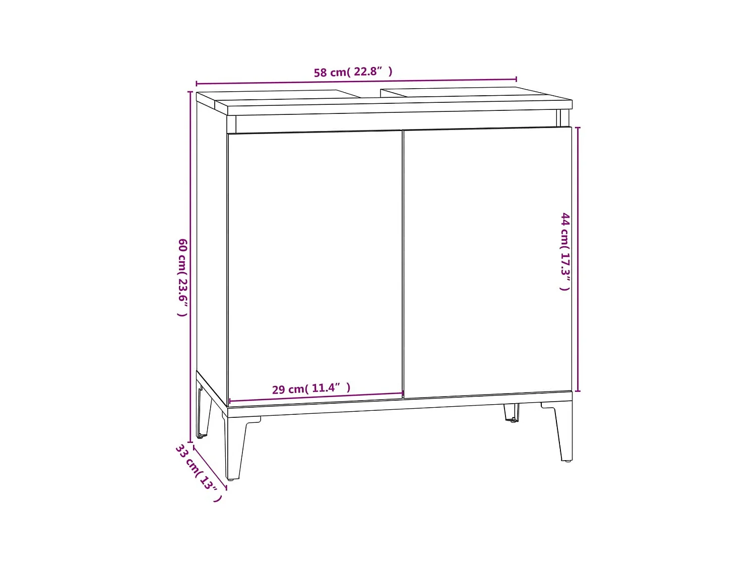 Wastafelkast 58x33x60 cm bewerkt hout bruin eikenkleur