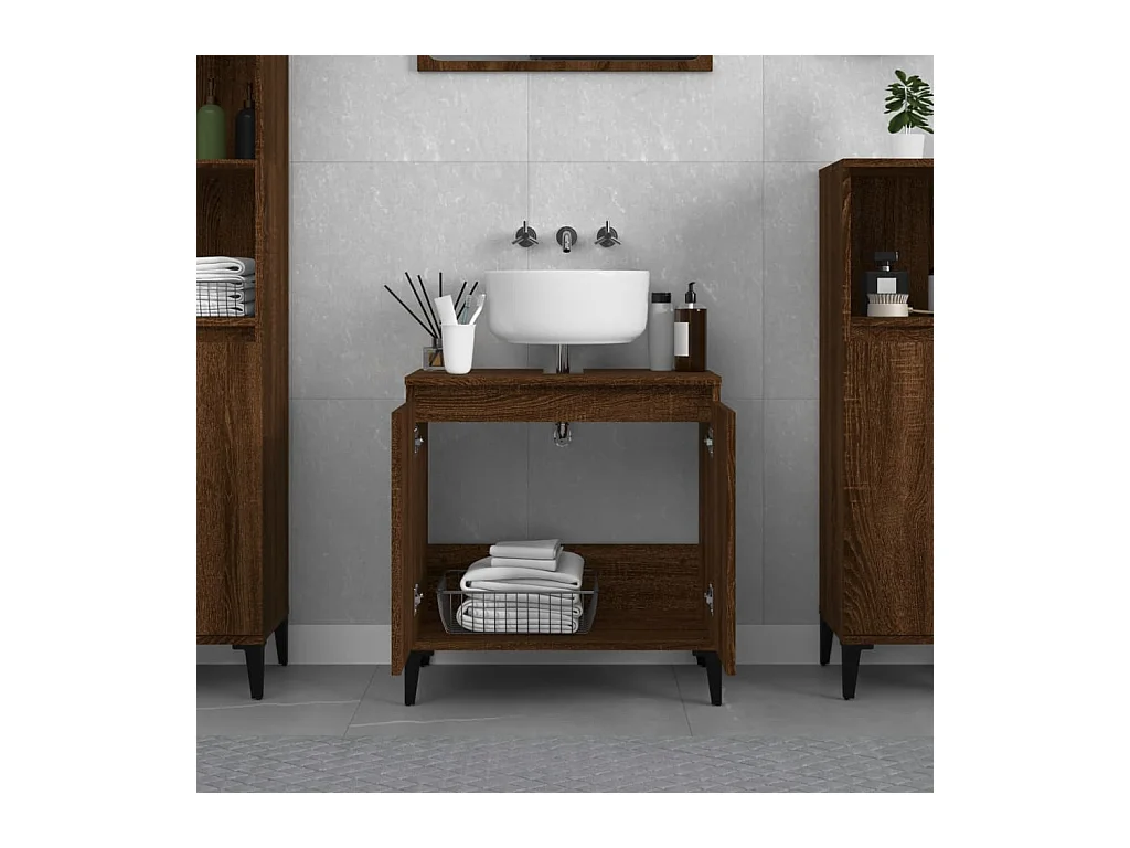 Wastafelkast 58x33x60 cm bewerkt hout bruin eikenkleur