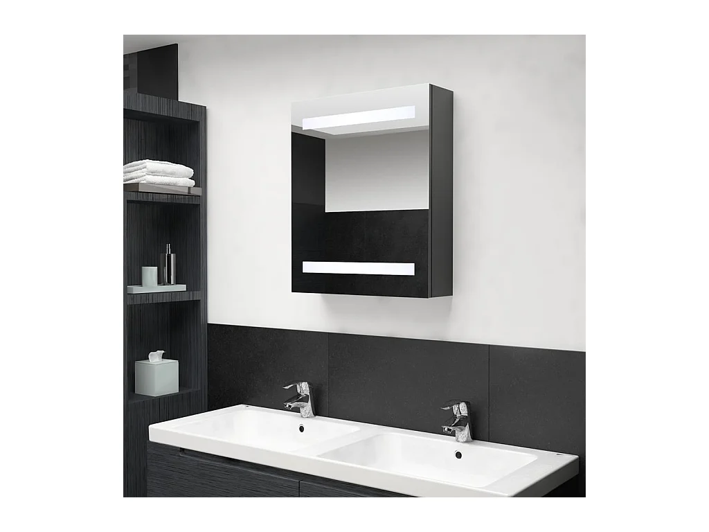 Armadietto Bagno con Specchio e LED Grigio 50x14x60 cm