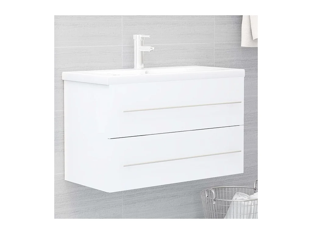 Armoire d'évier avec lavabo intégré Blanc Aggloméré