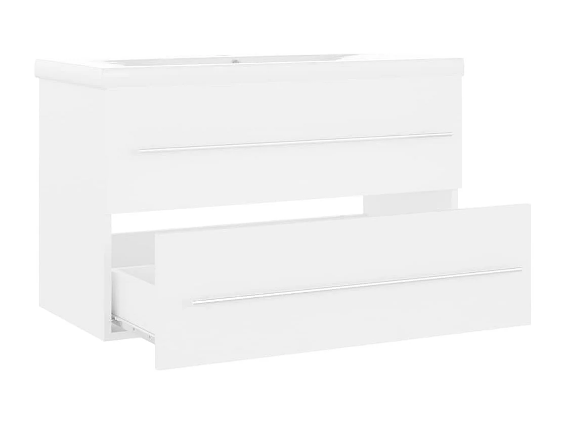 Armoire d'évier avec lavabo intégré Blanc Aggloméré