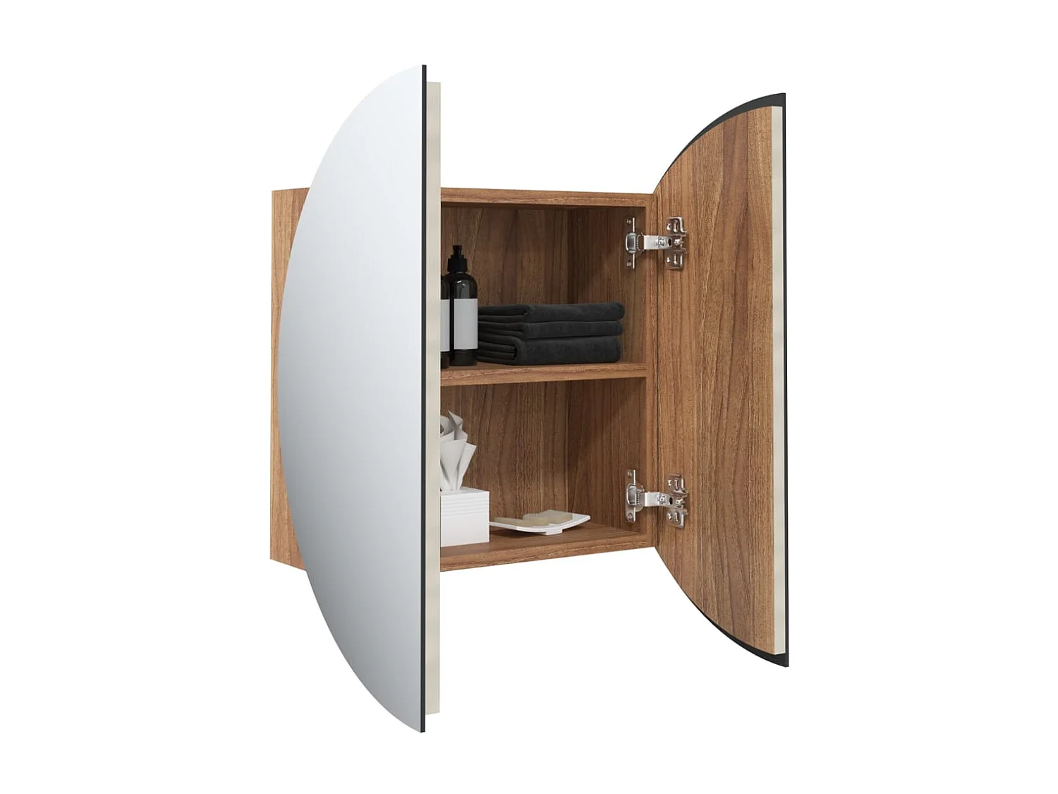 Badezimmerschrank mit Rundem Spiegel & LED Eichen-Optik