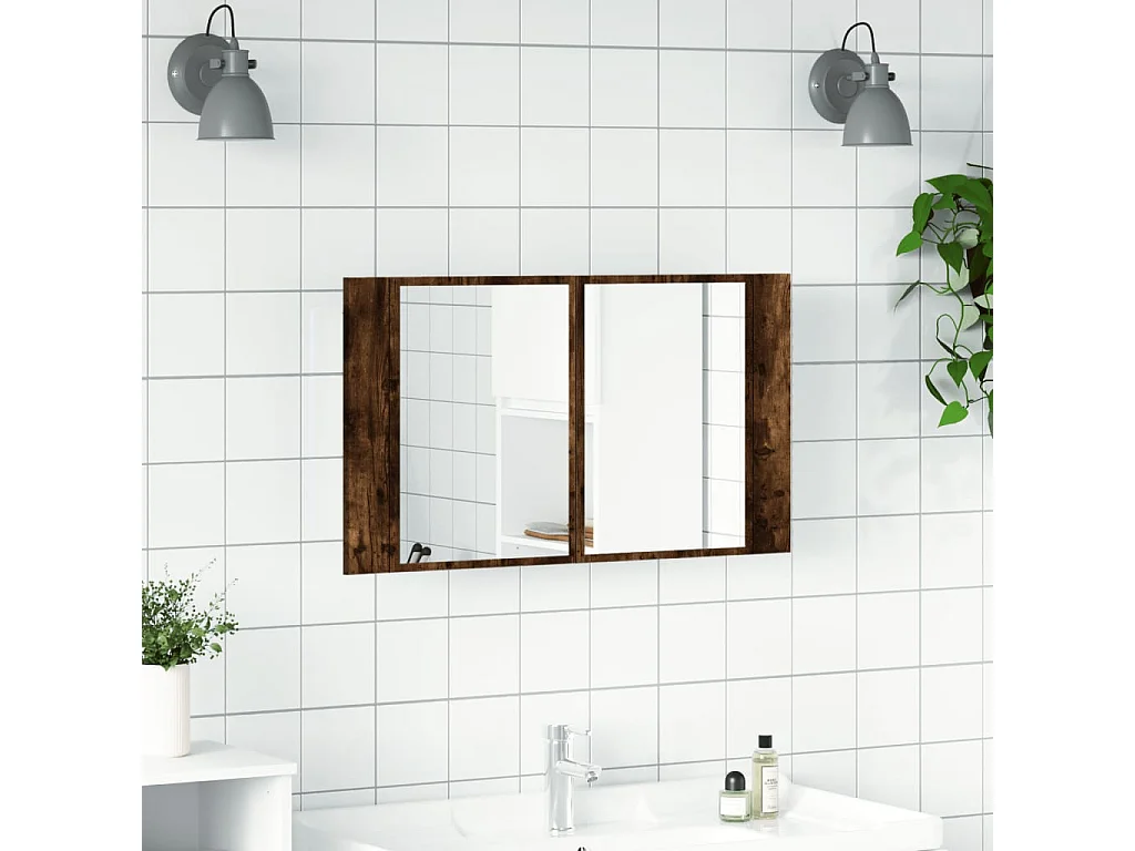 Armoire à miroir à LED de bain chêne fumé 80x12x45 cm acrylique