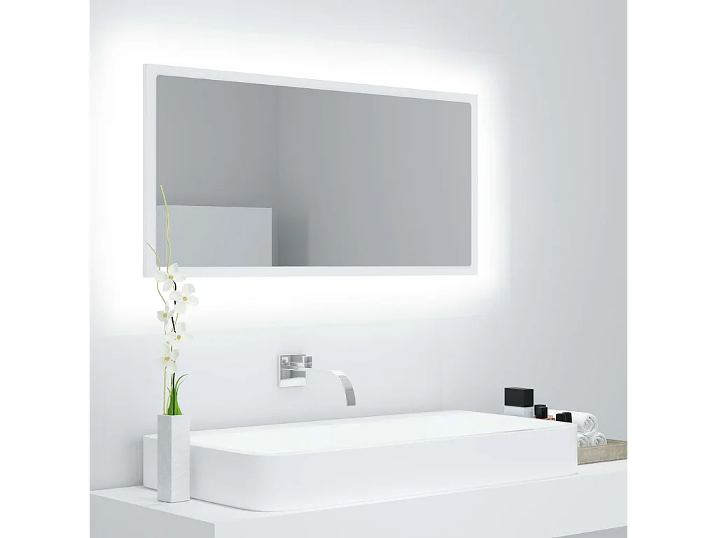 Espelho de casa de banho com LED 90x8,5x37 cm acrílico branco
