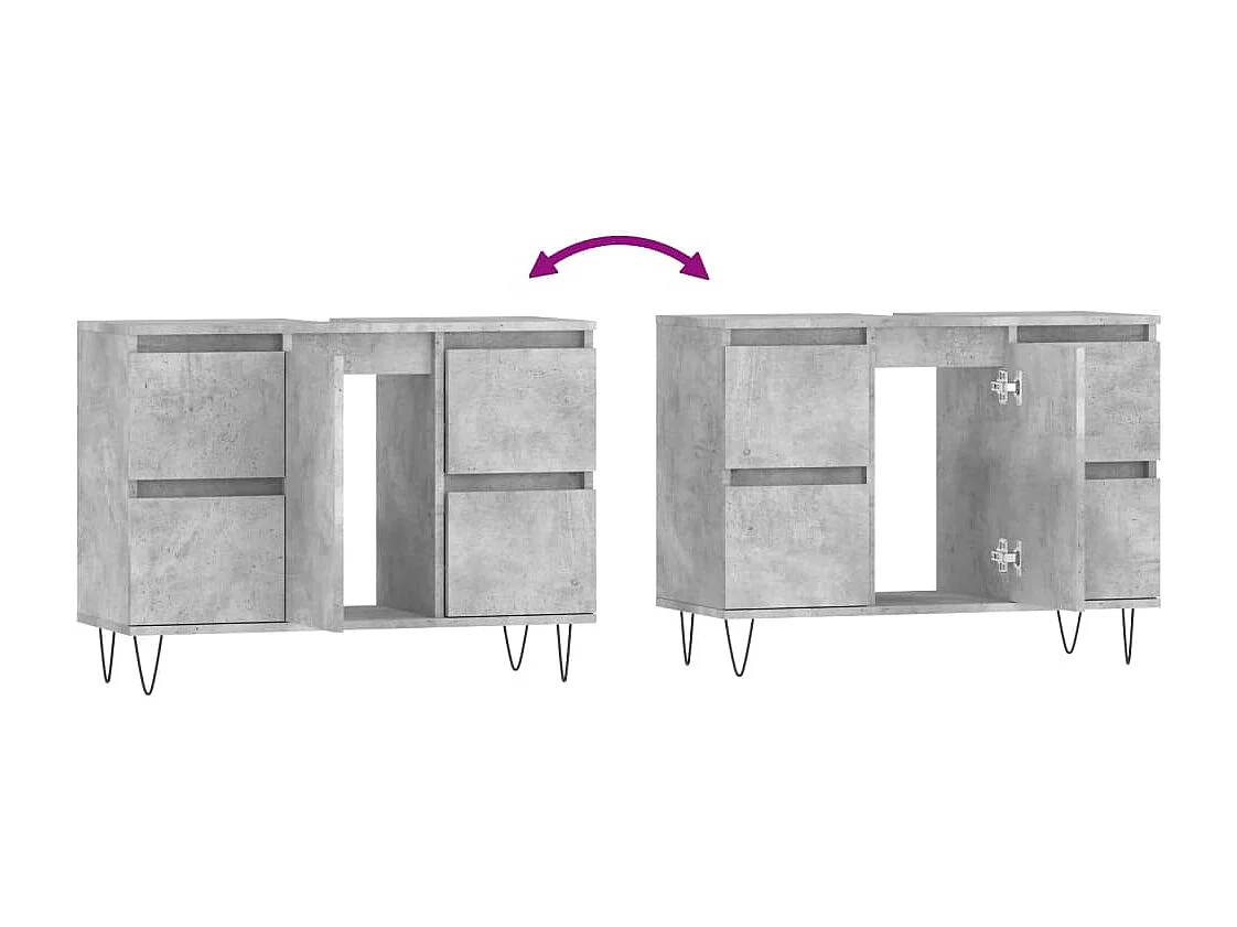 Armoire salle de bain gris béton 80x33x60cm bois d'ingénierie