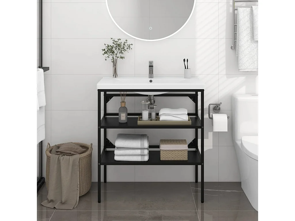 Struttura per Lavabo da Bagno Nera 79x38x83 cm in Ferro