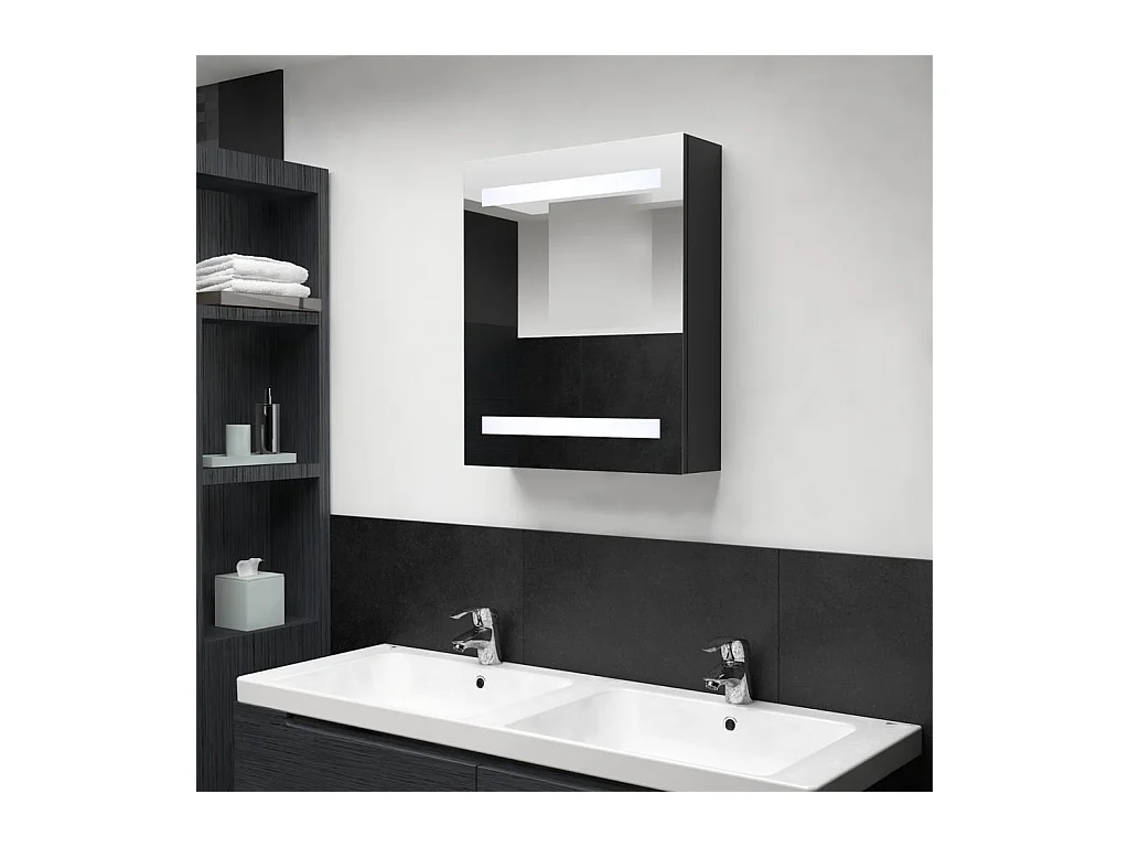 Armoire de salle de bain à miroir LED noir 50x14x60 cm