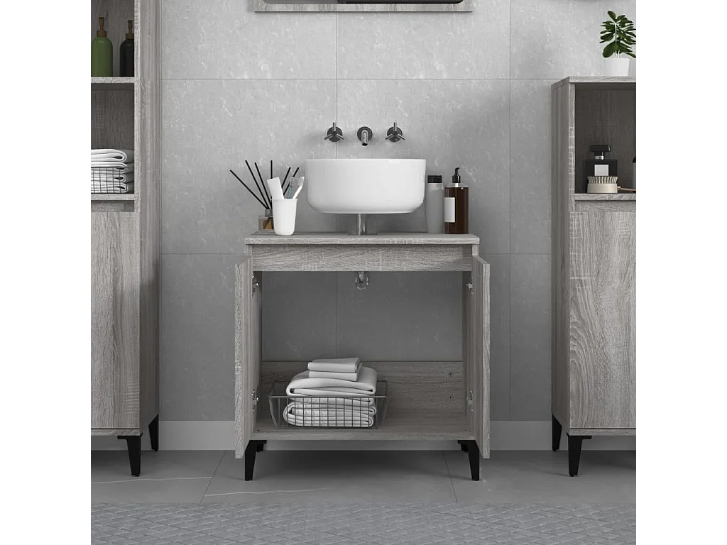 Wastafelkast 58x33x60 cm bewerkt hout grijs sonoma eikenkleurig