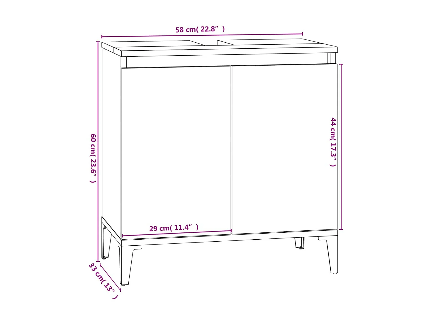 Wastafelkast 58x33x60 cm bewerkt hout grijs sonoma eikenkleurig