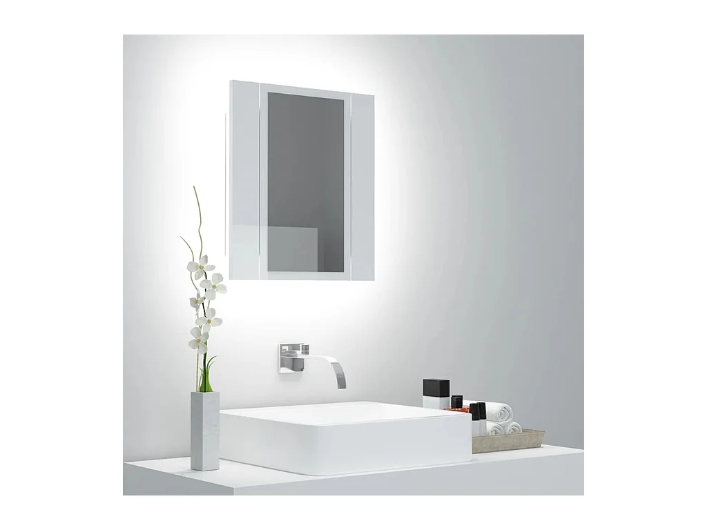 Armoire à miroir de bain à LED Blanc brillant Acrylique