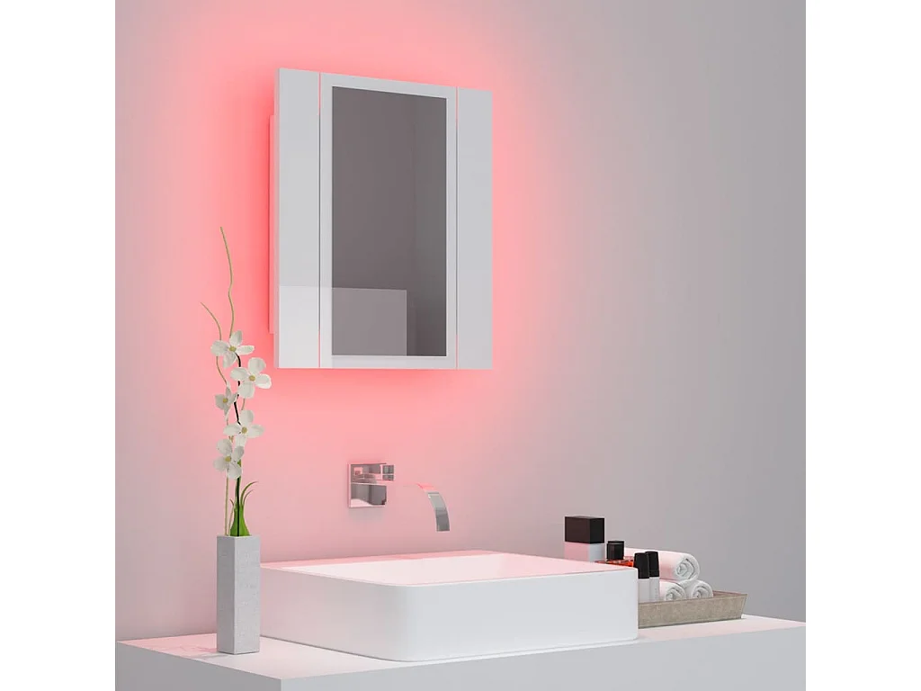 Armoire à miroir de bain à LED Blanc brillant Acrylique