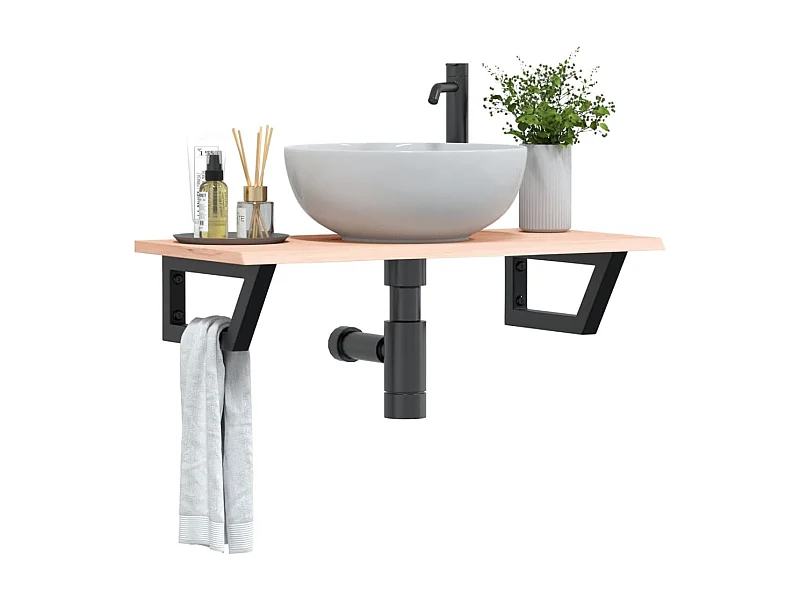 Étagère de vasque murale acier et bois de chêne massif