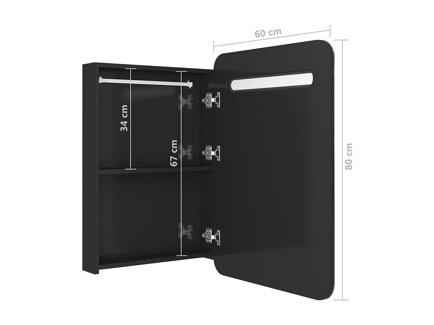 Armario de baño con espejo LED negro brillante 60x11x80 cm