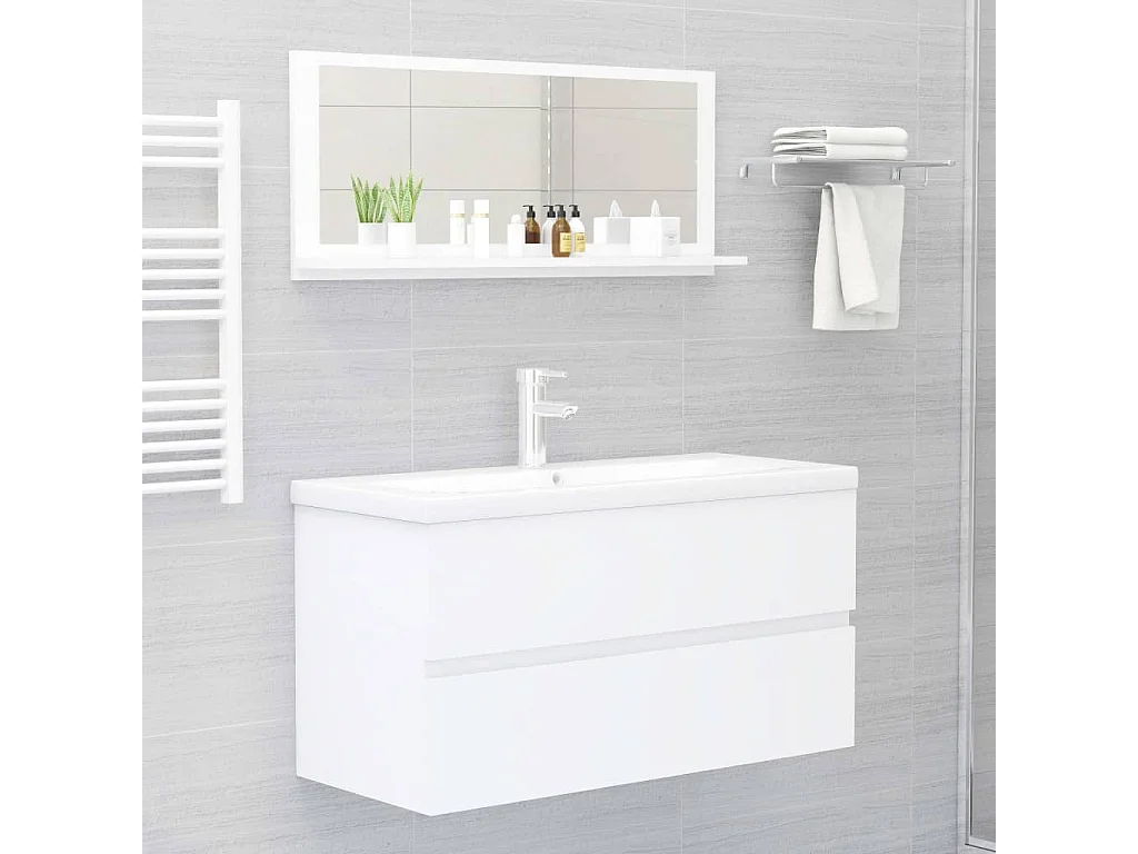 Espelho de casa de banho 90x10,5x37 cm contraplacado branco