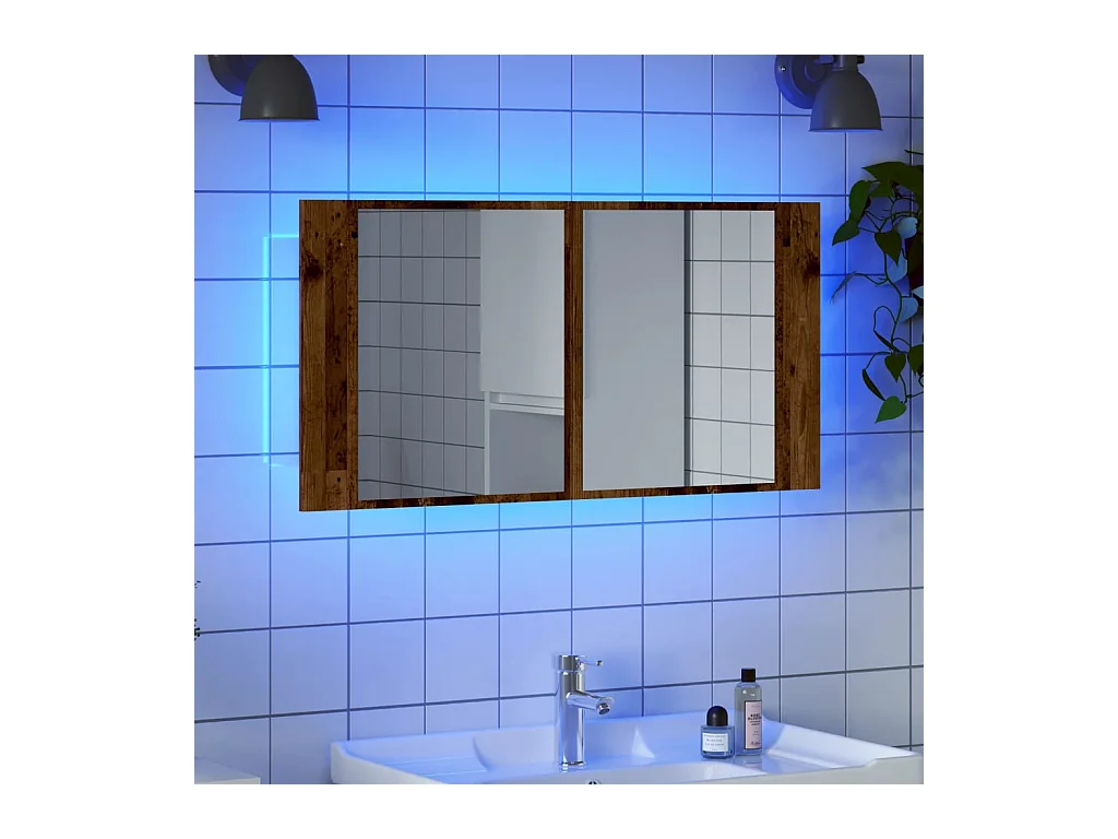 Armoire à miroir LED vieux bois 90x12x45 cm bois d'ingénierie