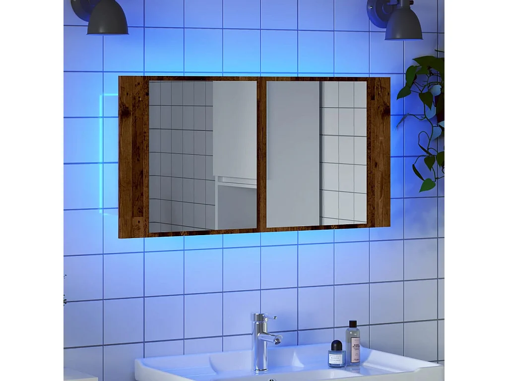 Armoire à miroir LED vieux bois 90x12x45 cm bois d'ingénierie