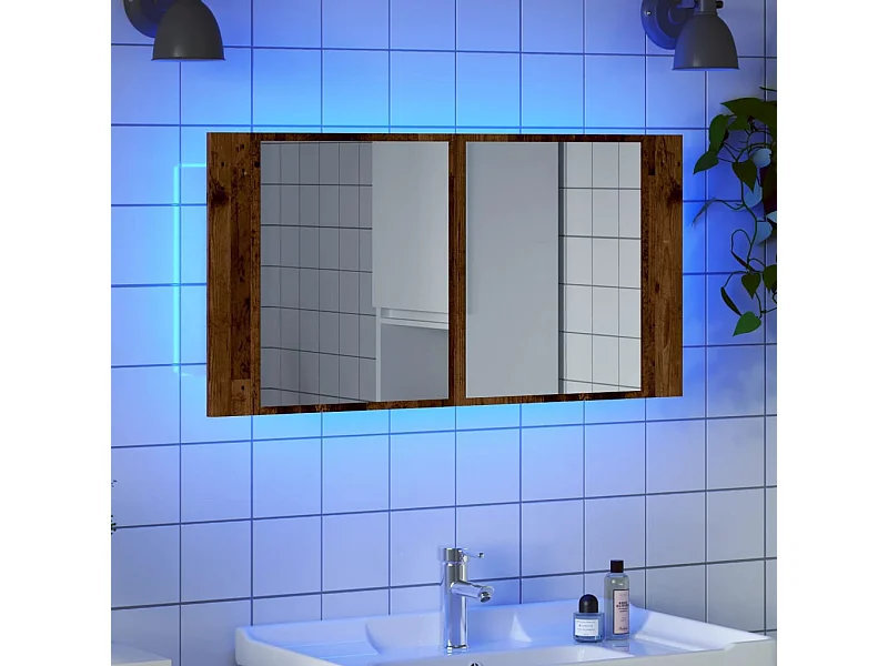 LED-Spiegelschrank Altholz-Optik 90x12x45 cm Holzwerkstoff