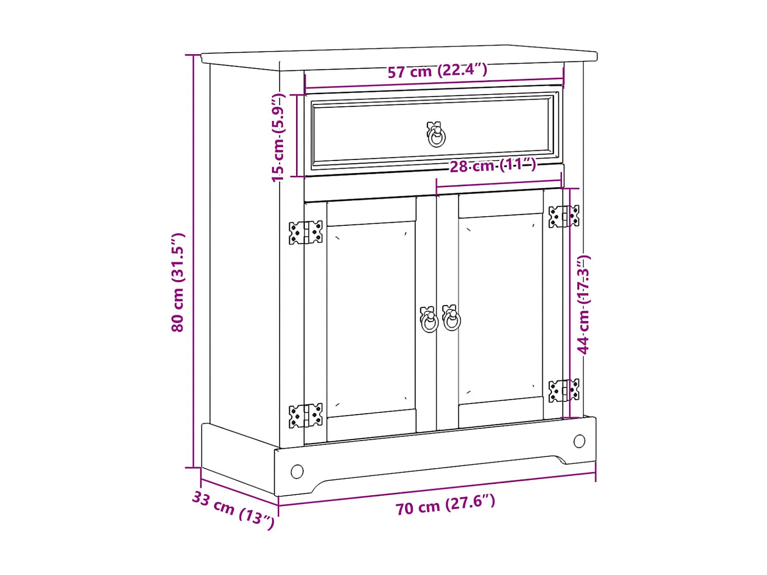 Armoire de salle de bain Corona 70x33x80 cm bois de pin massif