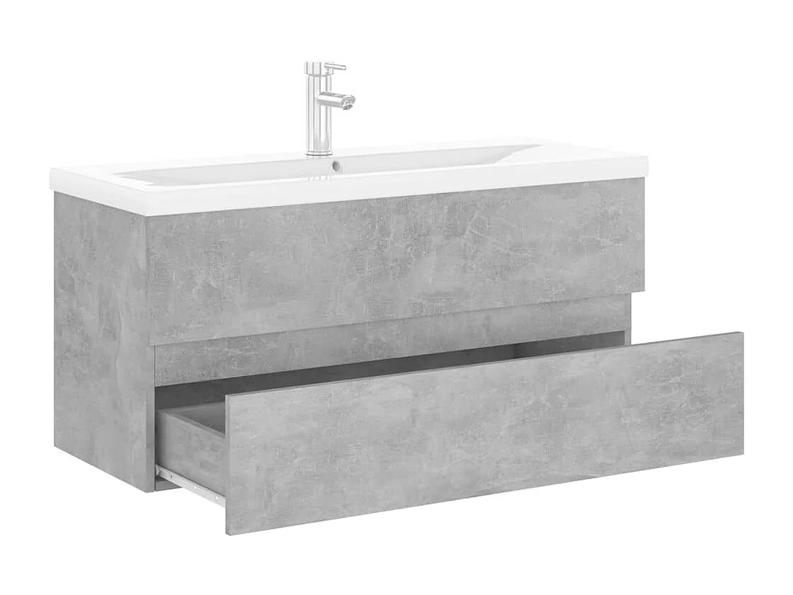 Armoire d'évier et lavabo intégré gris béton bois d'ingénierie