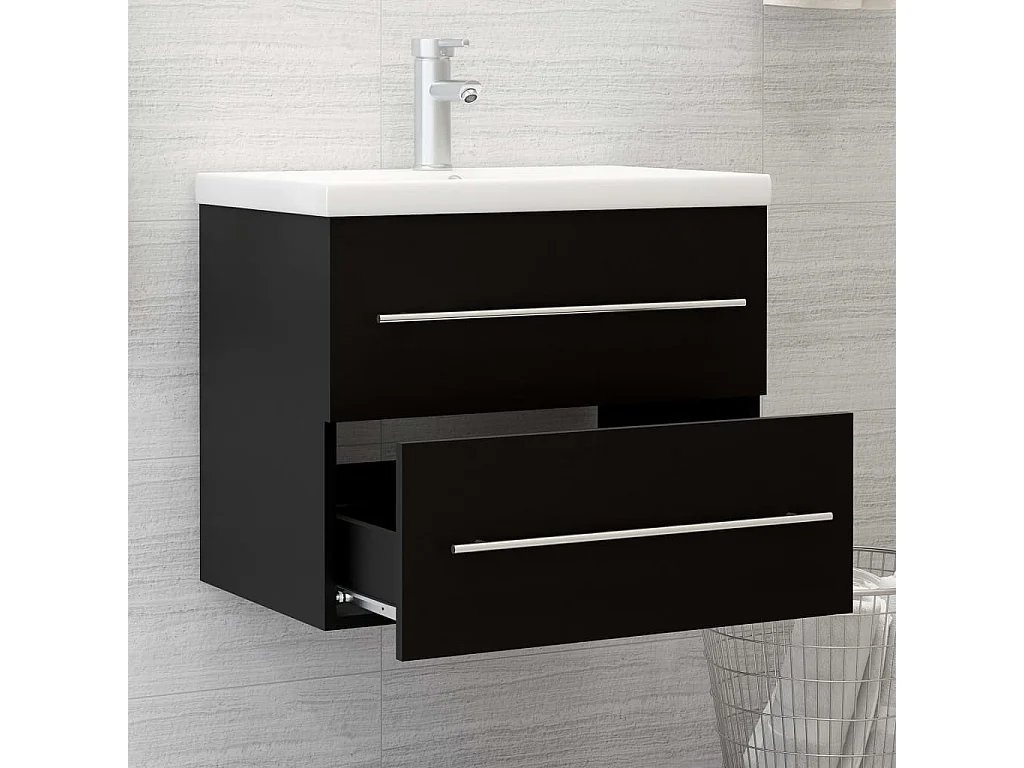 Armoire d'évier avec lavabo intégré Noir Aggloméré
