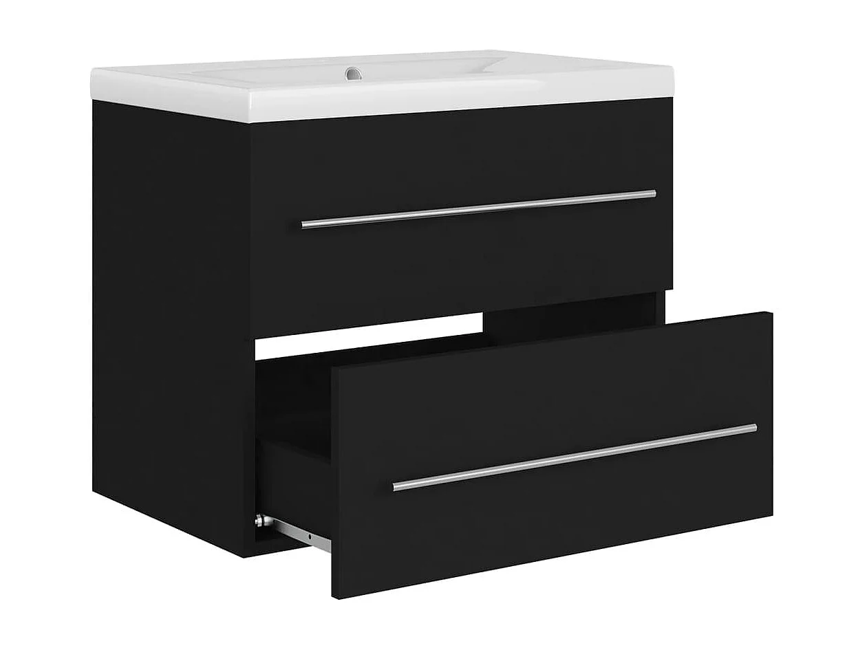 Armoire d'évier avec lavabo intégré Noir Aggloméré