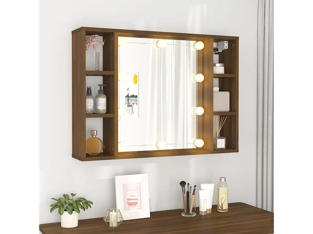 Armoire à miroir avec LED Chêne marron 76x15x55 cm