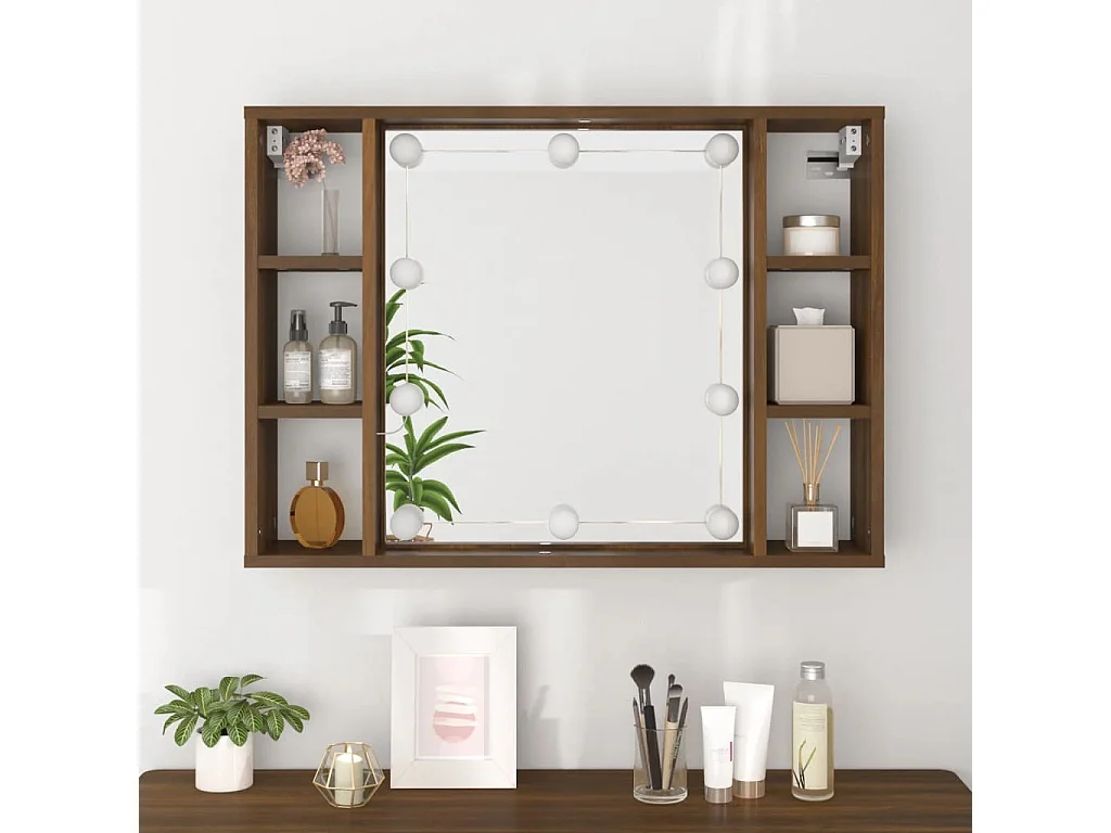 Armoire à miroir avec LED Chêne marron 76x15x55 cm