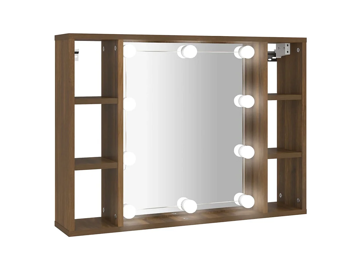 Spiegelkast met LED-verlichting 76x15x55 cm bruin eikenkleur