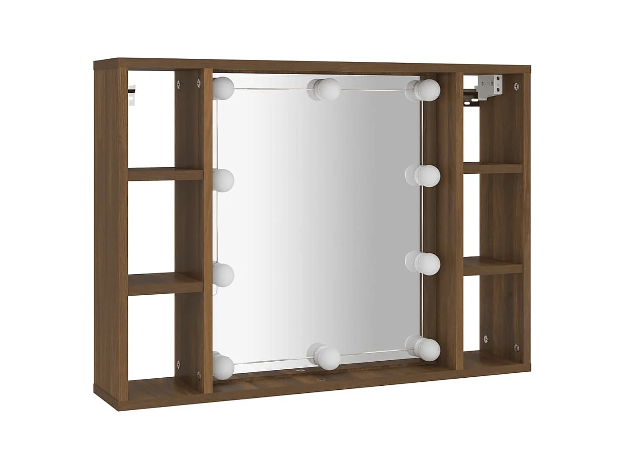 Spiegelkast met LED-verlichting 76x15x55 cm bruin eikenkleur
