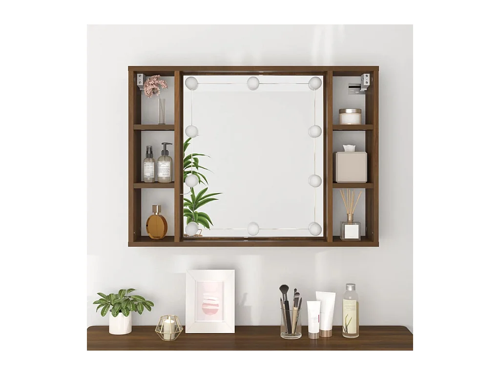 Spiegelkast met LED-verlichting 76x15x55 cm bruin eikenkleur