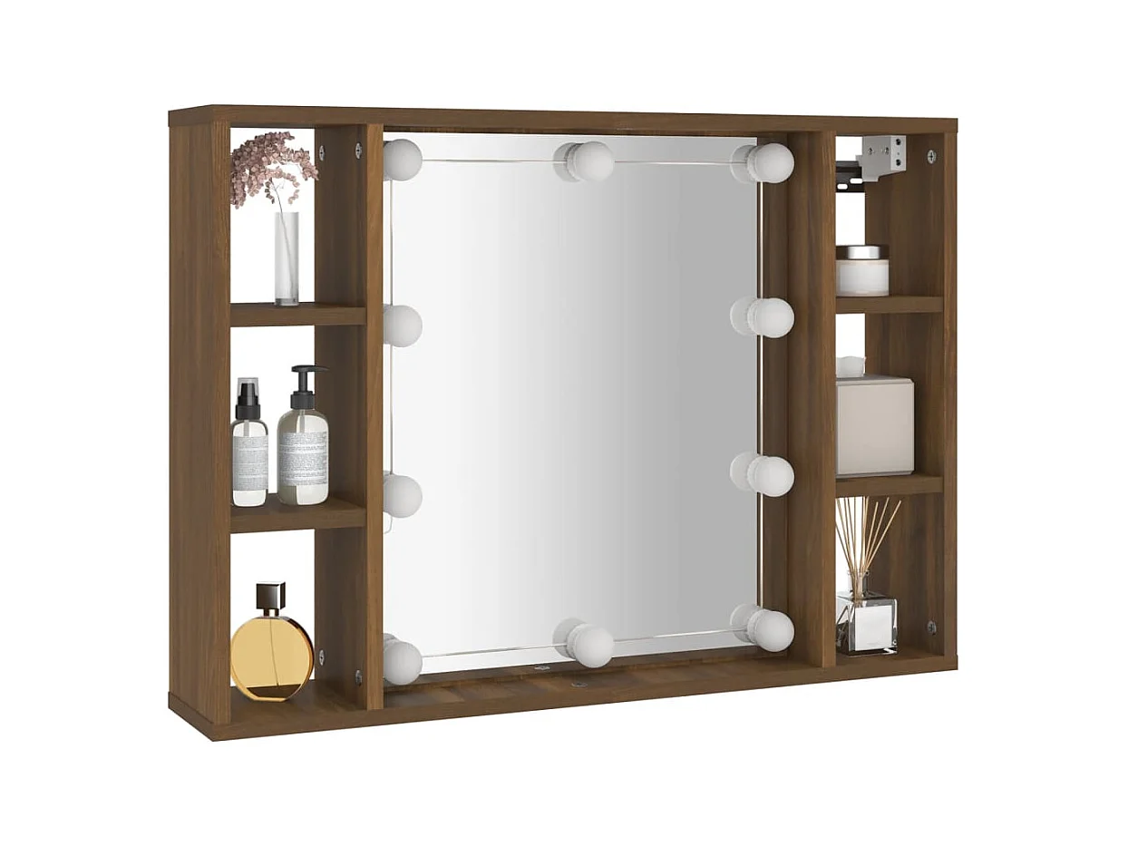 Spiegelkast met LED-verlichting 76x15x55 cm bruin eikenkleur