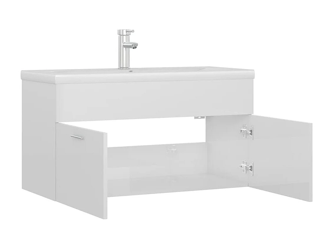 Mobile con Lavabo Integrato Bianco Lucido in Legno Multistrato