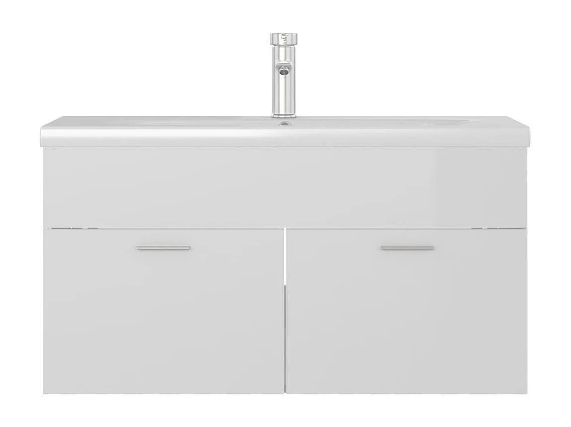 Mobile con Lavabo Integrato Bianco Lucido in Legno Multistrato