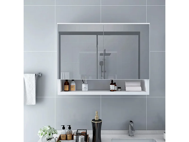 Armadietto a Specchio con LED Bianco 80x15x60 cm in MDF